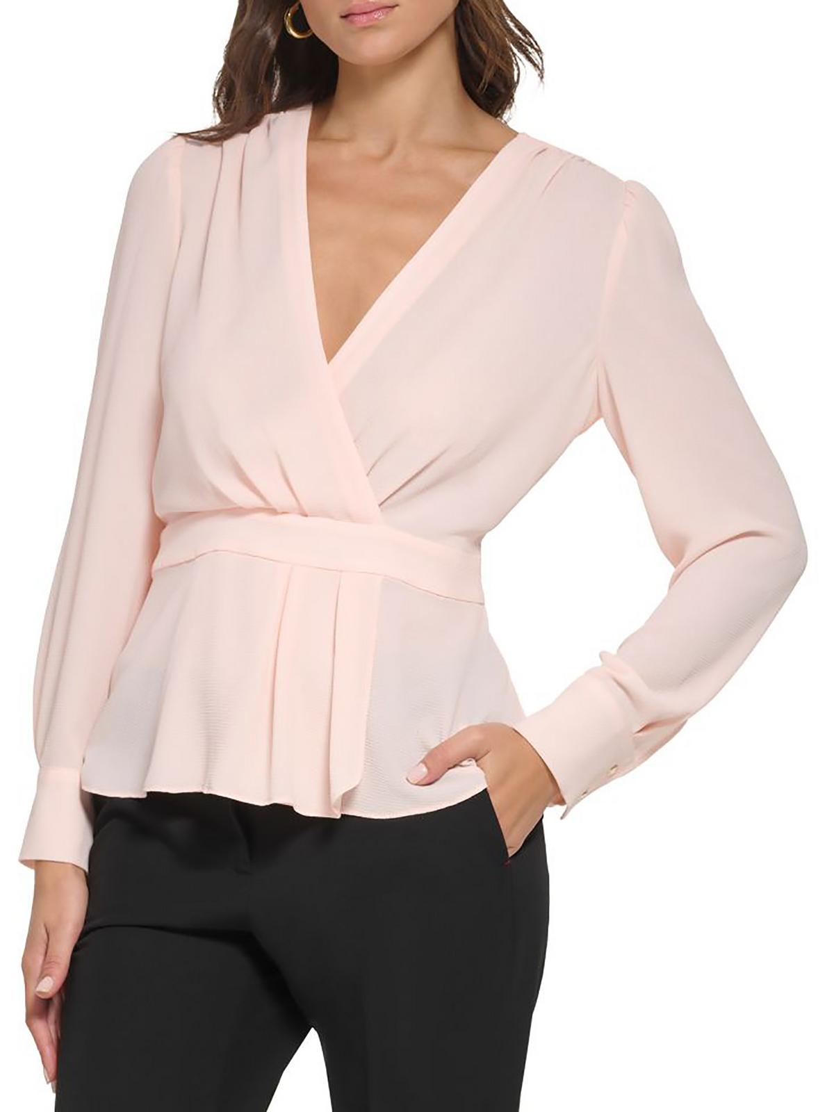 Tommy Hilfiger Womens Faux Wrap Peplum Blouse